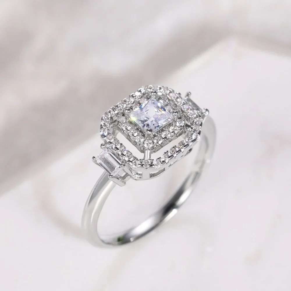 🔥New Luxury Engagement Clear Diamond Square Noble Dainty Ring for Women, K782 - Picture 4 of 9